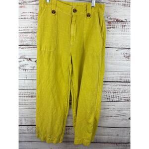 Womens Cynthia Rowley Bold Yellow Linen Blend Baggy Wide Leg Pants Casual Sz 6